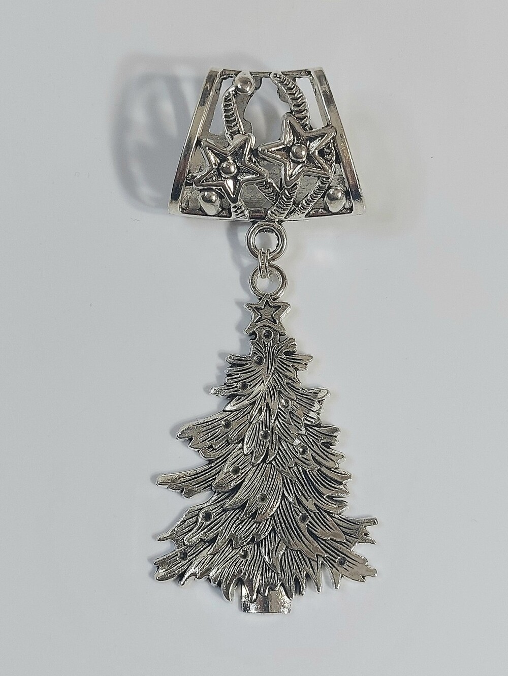 Christmas Tree Large Silver Scarf Bandana Slide Necklace Pendant Jewelry